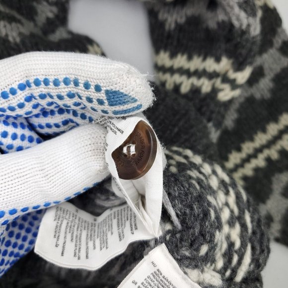 H&M LOGG Sweater Men Medium Gray White 1/4 Button Hand Knitted Pullover Wool - Picture 7 of 12